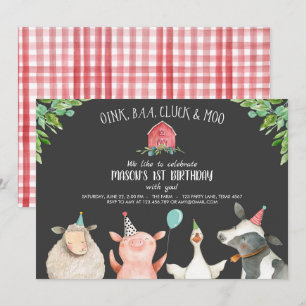 Farm Old MacDonald Barnyard Red Boy Animals Party Inbjudningar