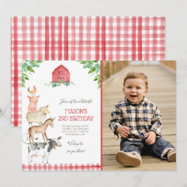 Farm Old MacDonald Barnyard Red Boy Animals Party Inbjudningar