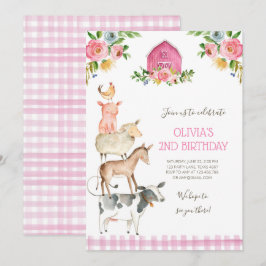 Farm Old MacDonald Barnyard Rosa Animals Party Inbjudningar