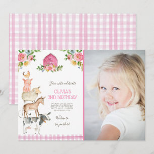 Farm Old MacDonald Barnyard Rosa Animals Party Inbjudningar