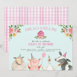 Farm Old MacDonald Barnyard Rosa Animals Party Inbjudningar