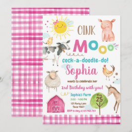 Farm Old MacDonald Barnyard Rosa Animals Party Inbjudningar