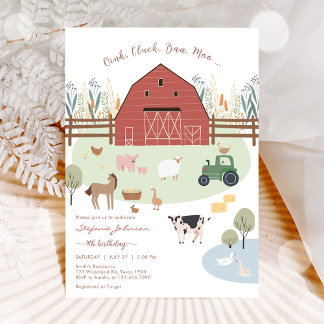 Farm Party Animals Kids Birthday Invitation Inbjudningar