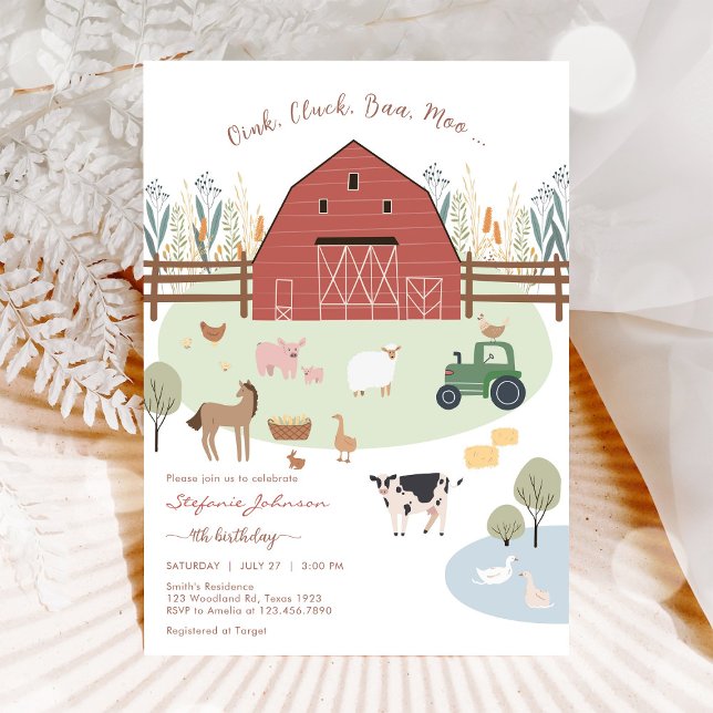 Farm Party Animals Kids Birthday Invitation Inbjudningar (Skapare uppladdad)