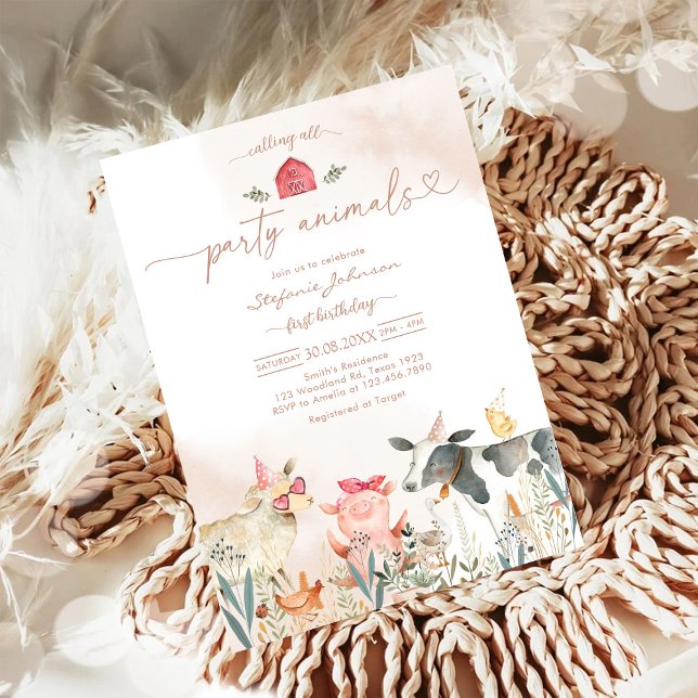 Farm Party Animals Kids Birthday Invitation Inbjudningar (Skapare uppladdad)