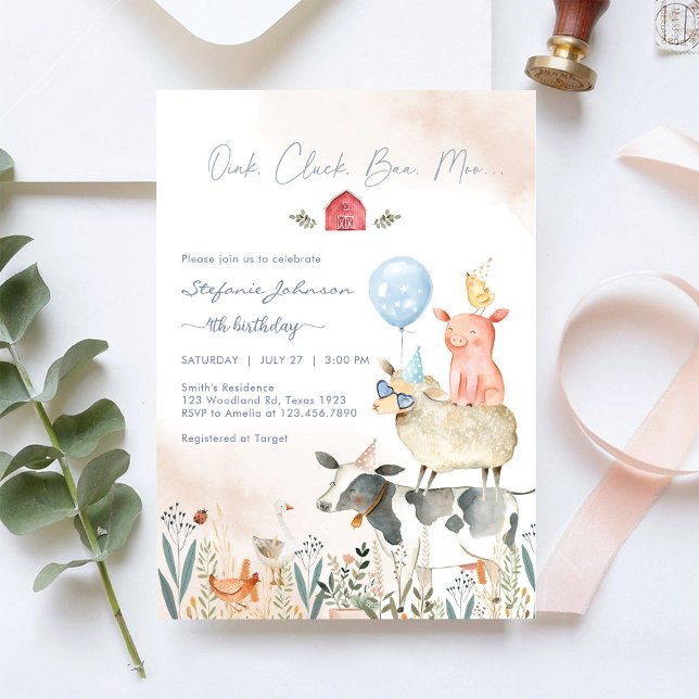 Farm Party Animals Kids Birthday Invitation Inbjudningar (Skapare uppladdad)