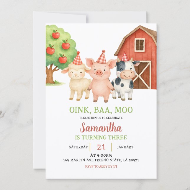 Farm Party Birthday Invitation Inbjudningar (Framsida)