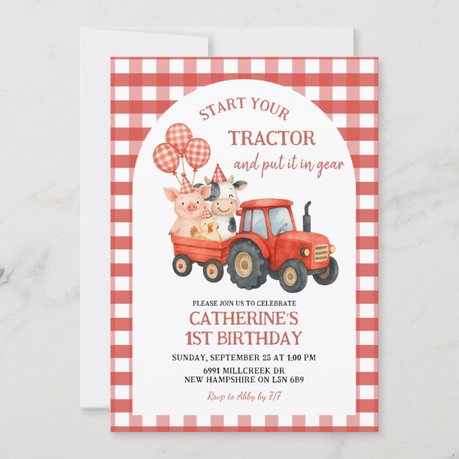 Farm Party First Birthday Invitation Inbjudningar (Framsida)