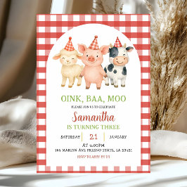 Farm Party Gingham Birthday Invitation Inbjudningar