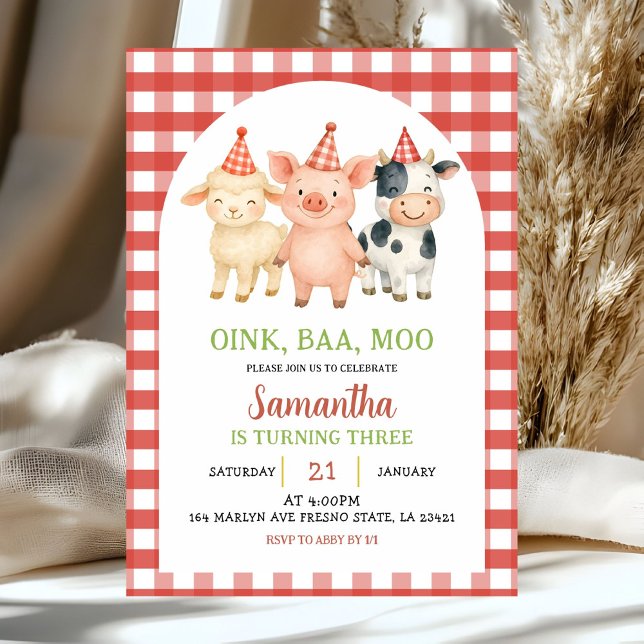 Farm Party Gingham Birthday Invitation Inbjudningar (Skapare uppladdad)