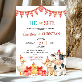 Farm Party He or She Gender Reveal Invitation Inbjudningar