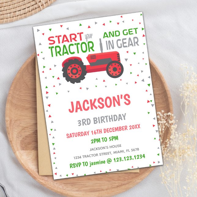 Farm Party-kort för Småbarn & Kids Inbjudningar (Red Tractor Birthday Invitations)