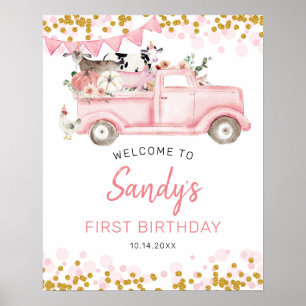 Farm Pumpkin Rosa Lastbil Drive by Birday Welcome Poster