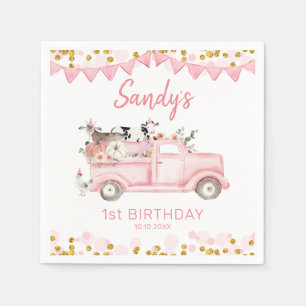Farm Pumpkin Rosa Lastbil Drive by Birthday Papper Pappersservett
