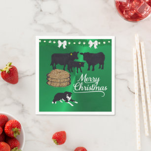 Farm Ranch Black Angus-boskap och Hund jul Pappersservett