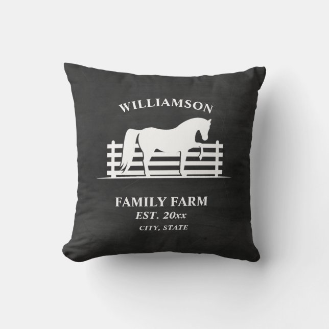 Farm Ranch Horse Black Chalkboard White Family Kudde (Framsida)