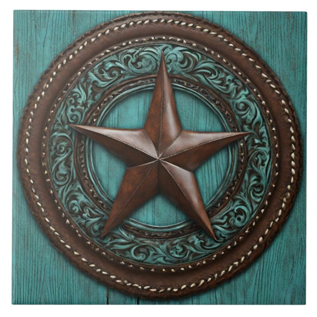 Farm Ranch Land Western Turquise Texas Star Kakelplatta (Framsidan)