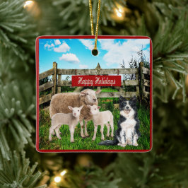 Farm Ranch Sheep och Hund Julgransprydnad Keramik