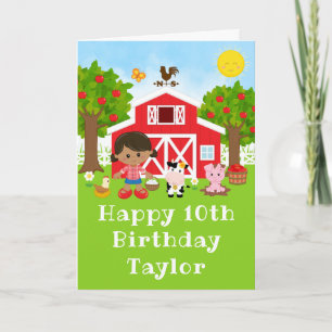 Farm Red Barn African American Girl Grattis på föd Kort