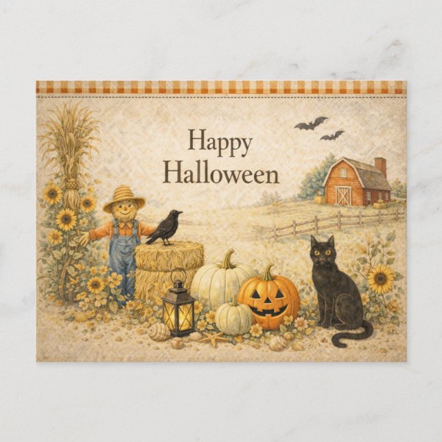 Farm Red Barn Halloween Helg Vykort (Framsida)