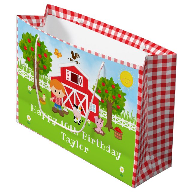 Farm Red Barn Red Hair Boy Grattis på födelsedagen (Framsidan Vinklad)