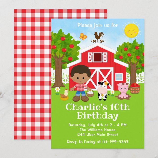 Farm Red Barnyard Birthday African Inbjudningar (Fram/baksida)