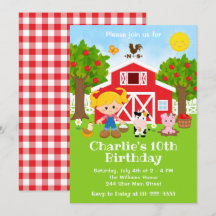 Farm Red Barnyard Birthday Blonde Hair Girl