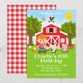 Farm Red Barnyard Birthday Red Hair Boy Inbjudningar