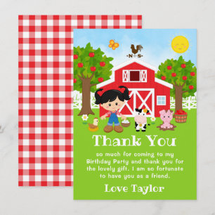 Farm Red Birthday Black Hair Girl Tack Kort