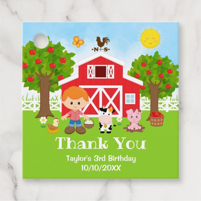 Farm Red Birthday Red Hair Boy Tack Gåvor Etiketter (Framsida)