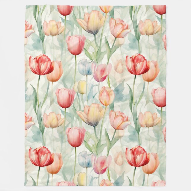 Farm Red Gult Tulip Flowers Fleecefilt (Framsidan)