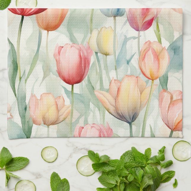 Farm Red Gult Tulip Flowers Kökshandduk (Vikta)