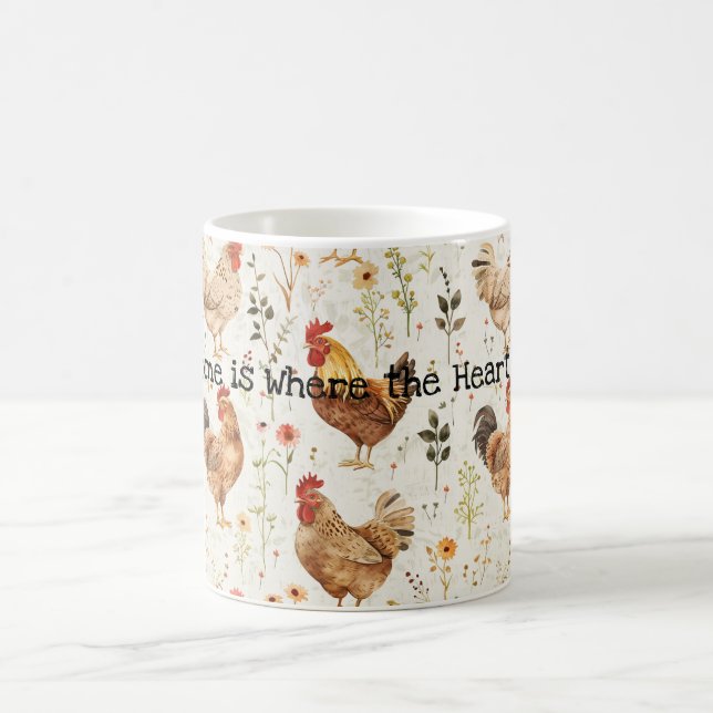 Farm Roosters Floral Home Heart Kaffemugg (Center)
