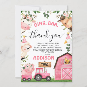 Farm Rosa Barn Tractor Birthday Tack för ditt kort