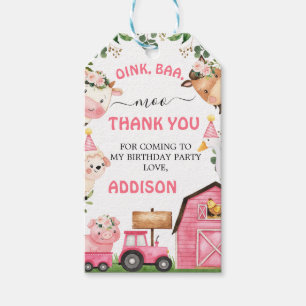 Farm Rosa Barn Tractor Birthday Tack Presentetikett