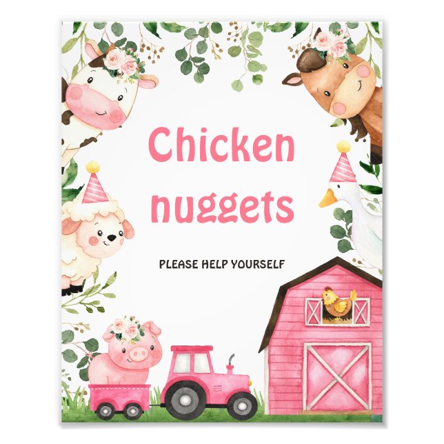 Farm Rosa Barn Tractor Födelsedagsfest Sign Fototryck (Framsidan)