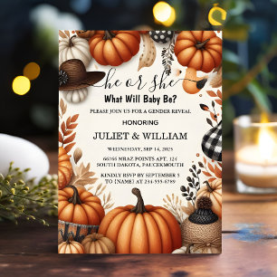 Farm Rosa Blue Fall Girl Pumpkin Gender Reveal Inbjudningar