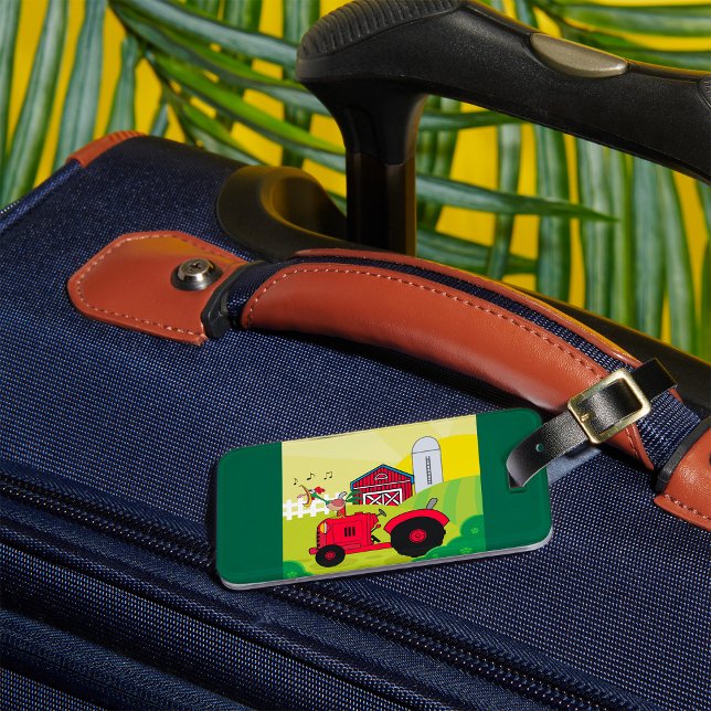 Farm Scene med Singing Tupp på traktor Bagagebricka (Skapare uppladdad)