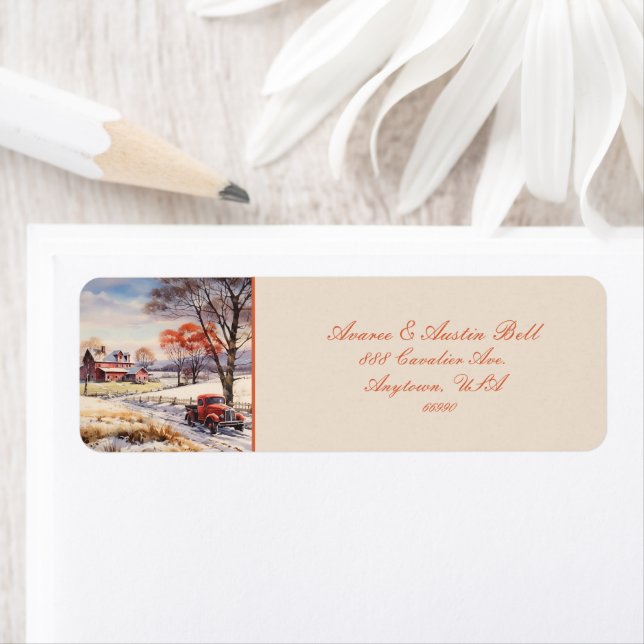 Farm Scene of Yesteryear Returadress Etikett (Insitu)