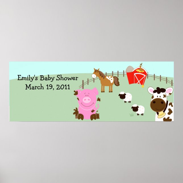 Farm Spädbarn Barnyard Barn Yard Birthday Banner Poster (Framsidan)