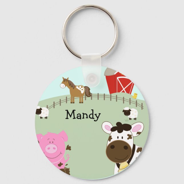 Farm Spädbarn Barnyard Favor eller Namn bricka KEY Nyckelring (Framsida)