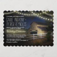 Farm String Ljus Rustic Barn bröllopsinbjudningar
