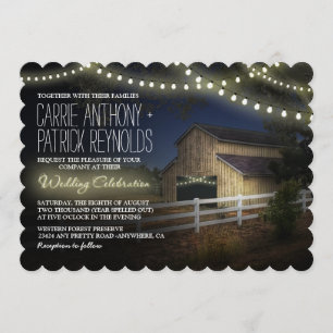 Farm String Ljus Rustic Barn bröllopsinbjudningar Inbjudningar