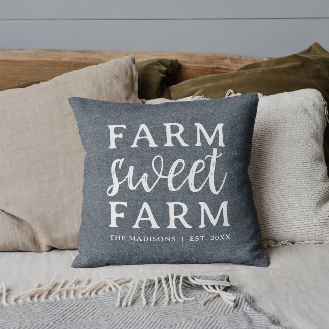 Farm Sweet Farm | Gray Personalized Throw Pillow Kudde (Skapare uppladdad)