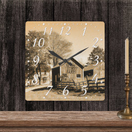 Farm Sweet Farm Land Homestead Fyrkantig Klocka