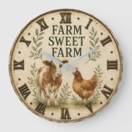 Farm Sweet Farm Rustic Farm Animals Farmhouse Stor Klocka