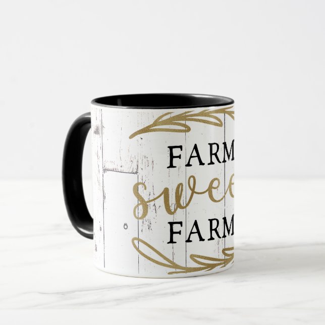 Farm Sweet Farm White Wood Land Mugg (Framsida vänster)