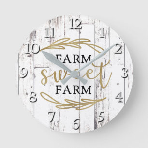 Farm Sweet Farm White Wood Land Rund Klocka