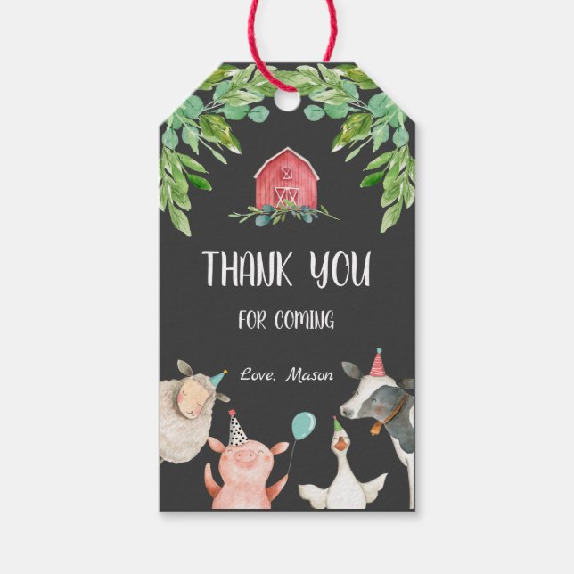 Farm Tack Favor Barnyard Zoo Party Animal Boy Presentetikett (Framsidan)