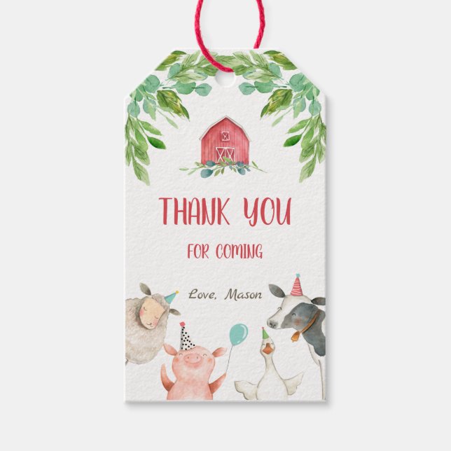 Farm Tack Favor Barnyard Zoo Party Animal Boy Presentetikett (Framsidan)